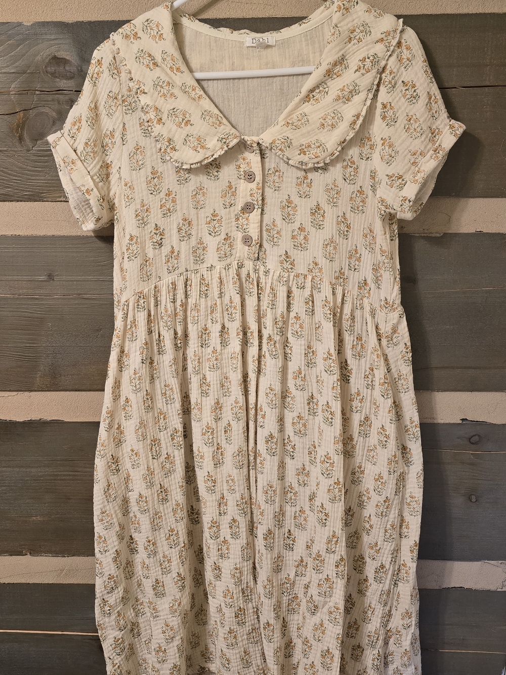 Cream Floral Midi Dress with Peter Collar